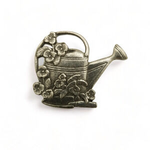Vintage Birds & Blooms Brooch Pewter Watering Can Flowers Limited Edition 2000